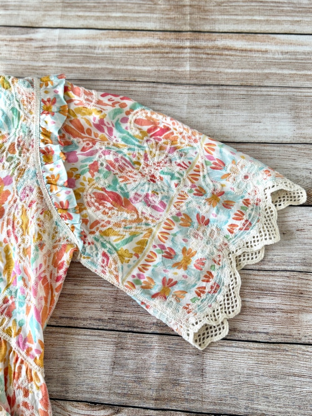 Democracy Floral Crochet-Trim Peasant Blouse in Pastel Multi - Picture 10 of 13
